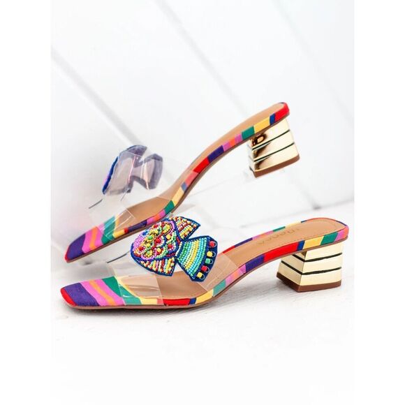 J. Renee Women’s Roline Clear/Bright Multi Beaded Fish Slip In Block Heel Sandal - Picture 13 of 14